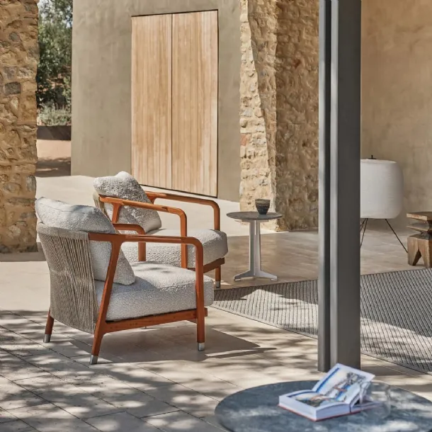 Crono Outdoor Armchair in Solid Wood and Braided Rope by Flexform