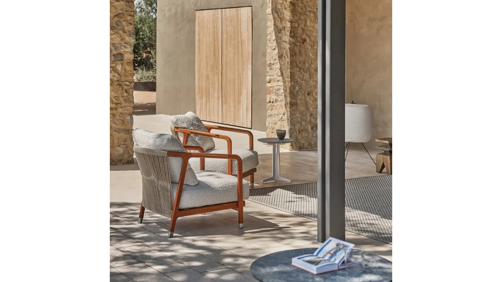 Crono Outdoor Armchair in Solid Wood and Braided Rope by Flexform