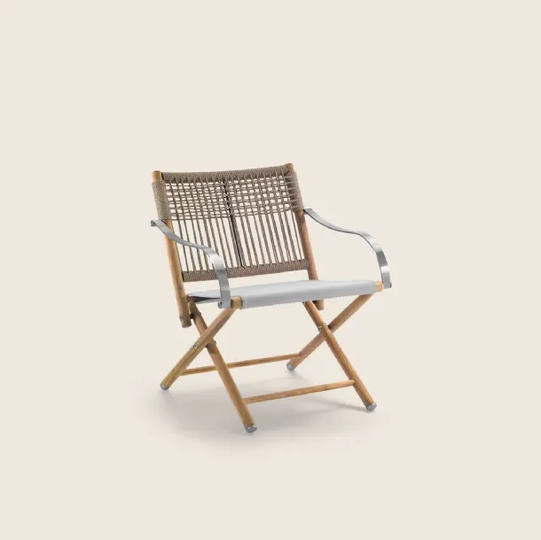 Lauren Outdoor Armchair in Solid Iroko and Braided Rope by Flexform