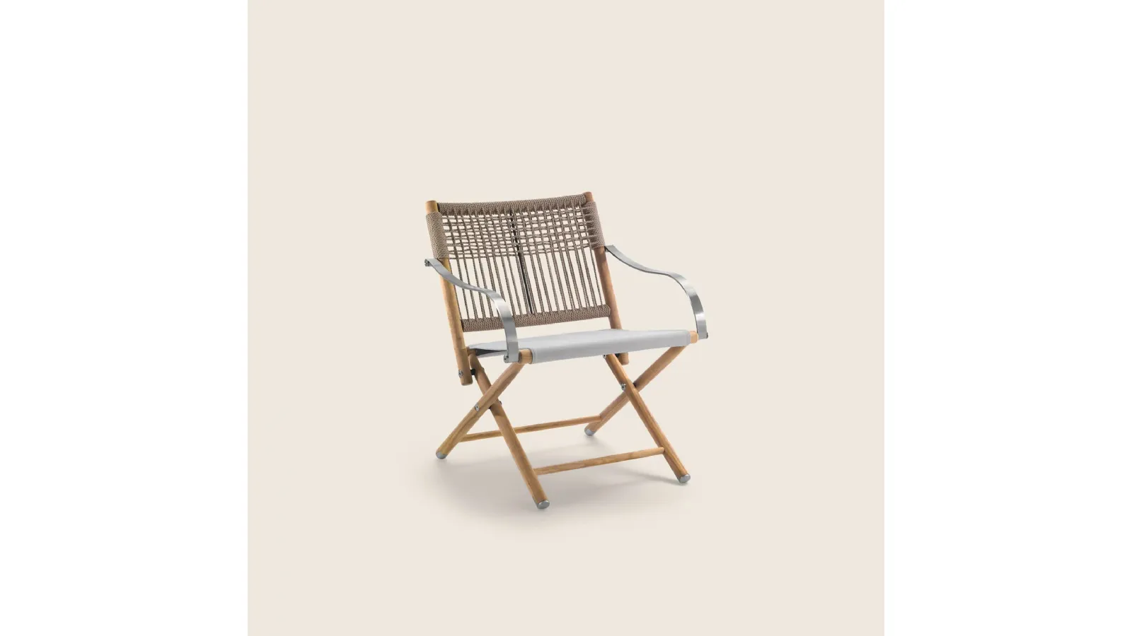 Lauren Outdoor Armchair in Solid Iroko and Braided Rope by Flexform