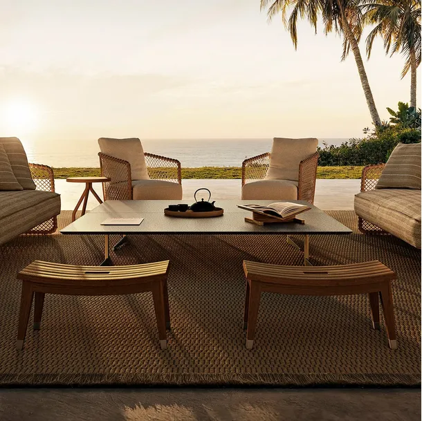 Solid wood Lotus pouf by Flexform