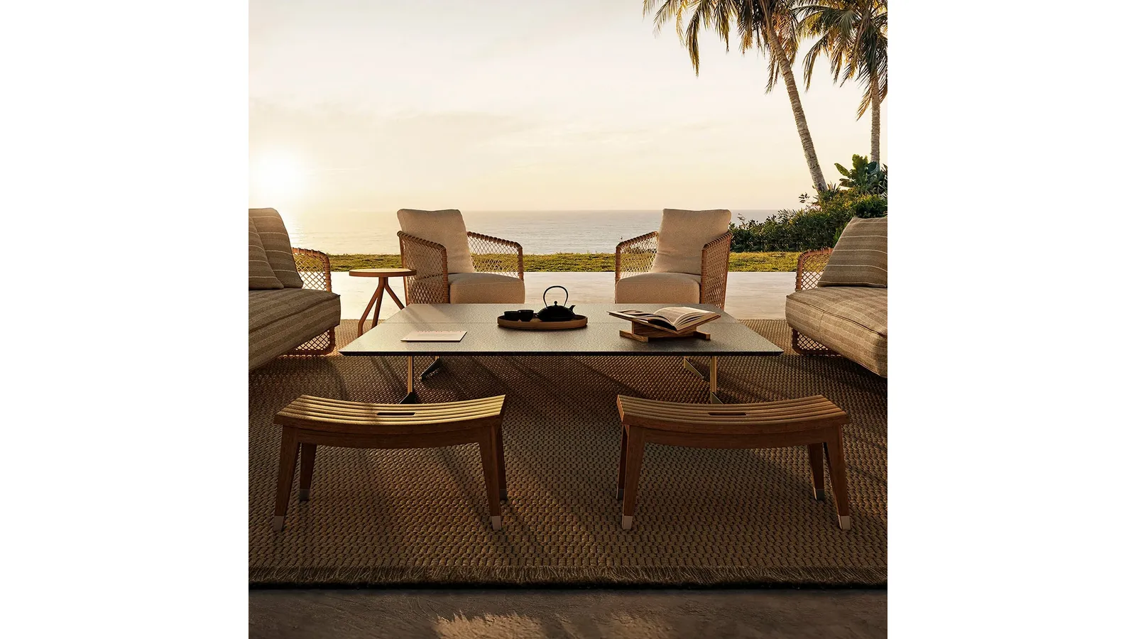 Solid wood Lotus pouf by Flexform