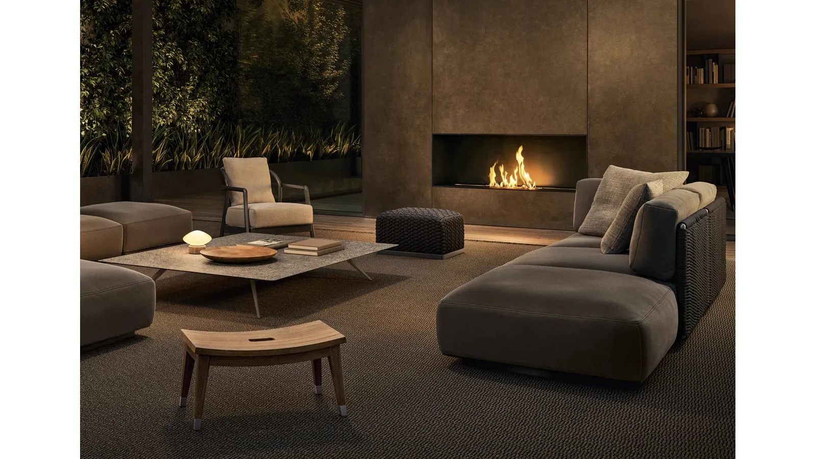 Solid Wood Lotus Pouf by Flexform