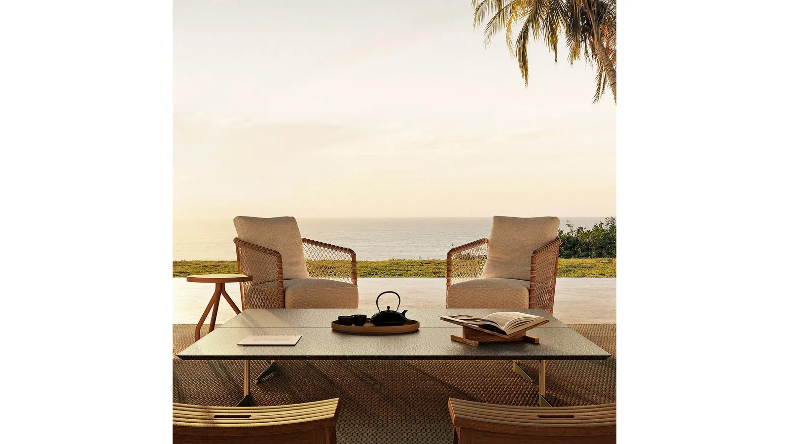 Oasis Armchair in metal and braided rope by Flexform