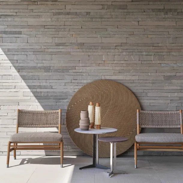 Ortigia Outdoor Armchair in solid wood and braided rope by Flexform