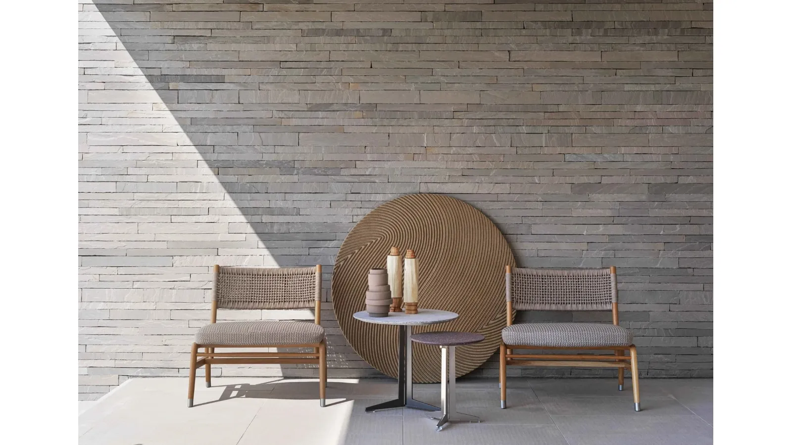 Ortigia Outdoor Armchair in solid wood and braided rope by Flexform