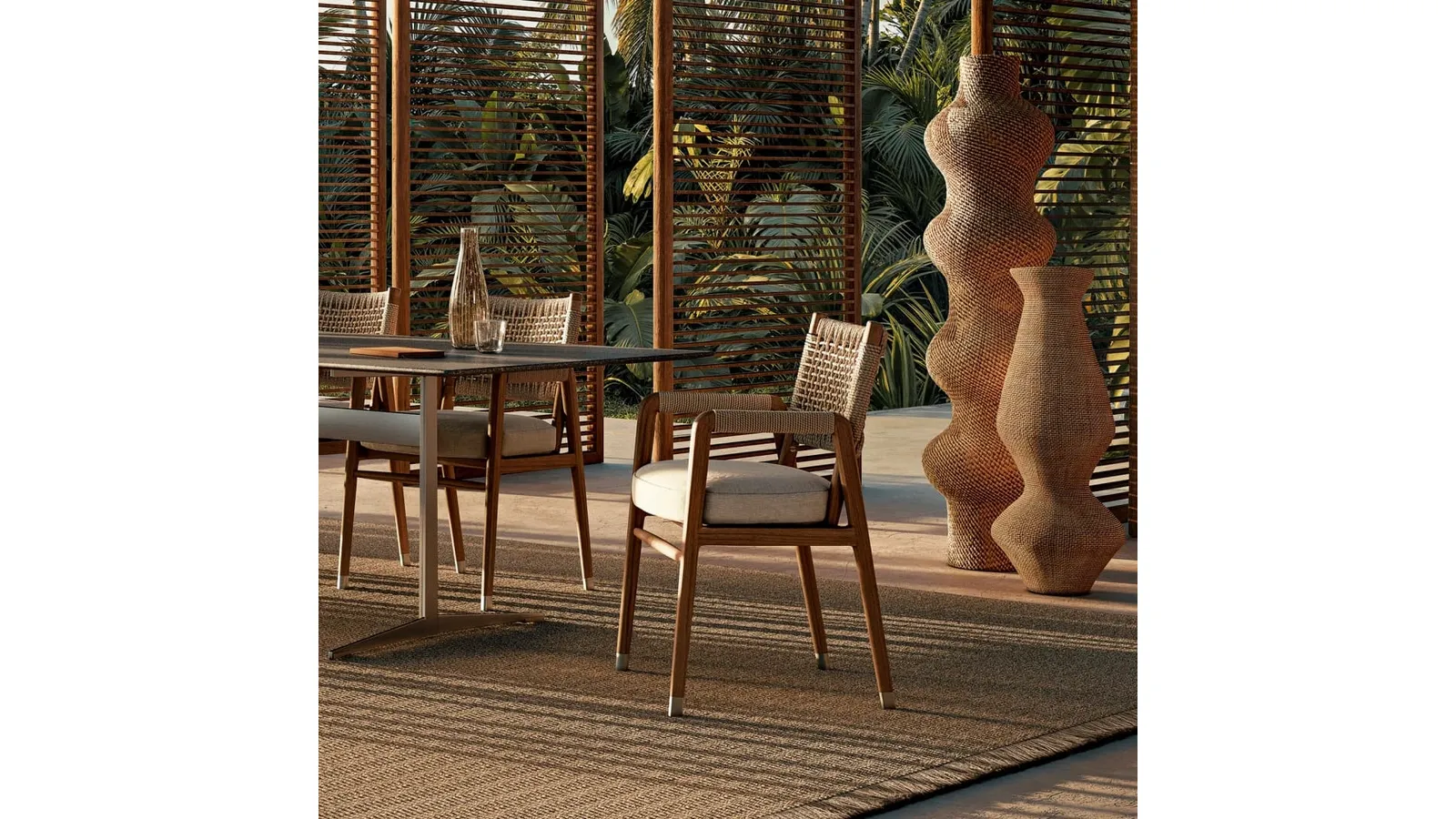 Ortiga Outdoor Chair in solid wood and braided rope by Flexform