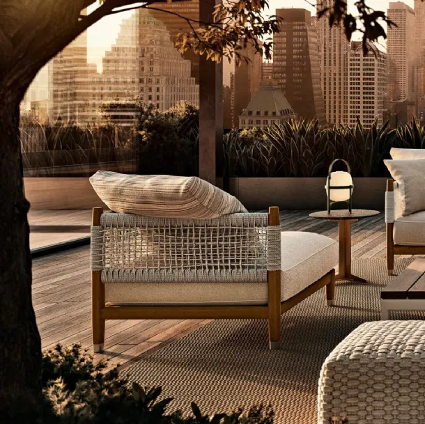Parker Outdoor Armchair in Solid Wood and Braided Rope by Flexform