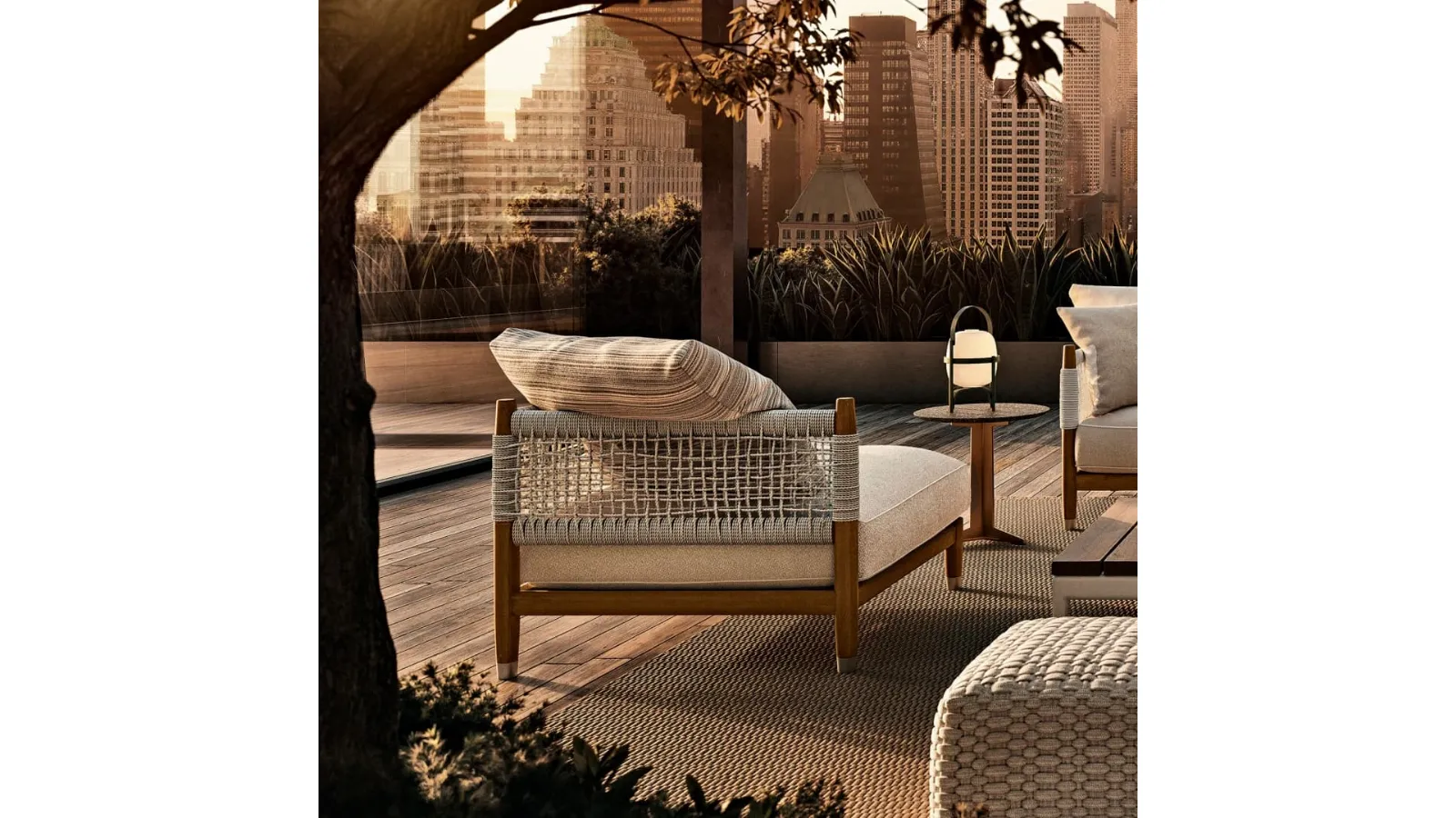 Parker Outdoor Armchair in Solid Wood and Braided Rope by Flexform