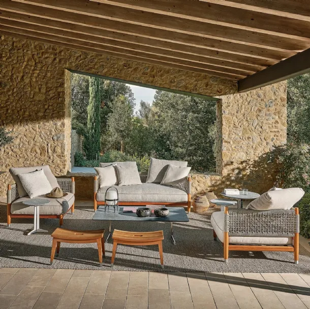 Parker Outdoor solid wood and woven rope sofa by Flexform