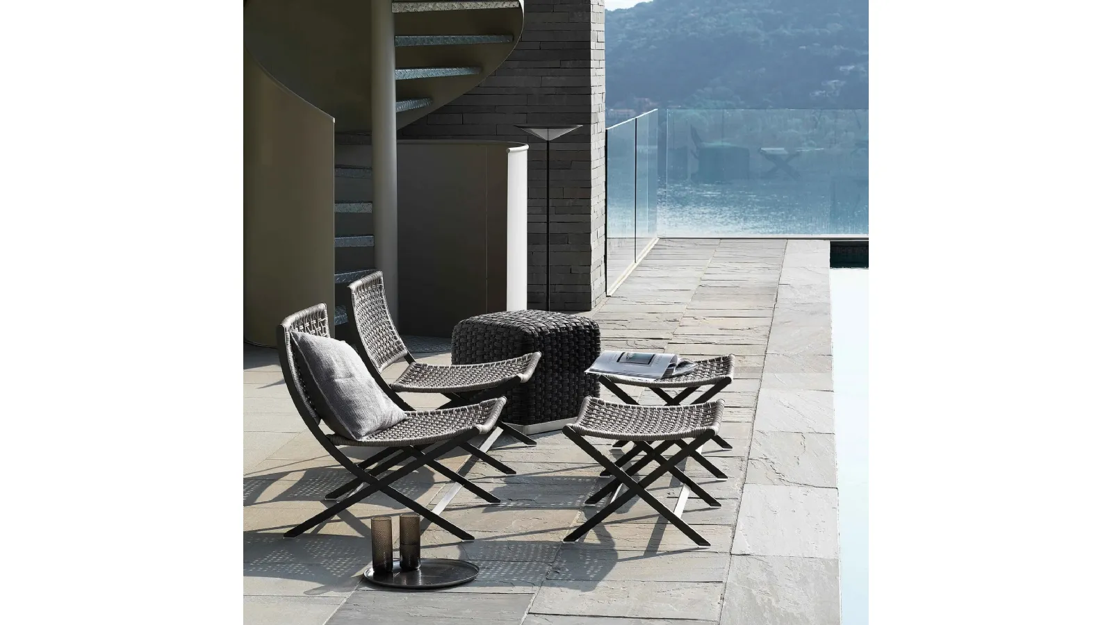 Peter Outdoor armchair in steel and braided rope by Flexform