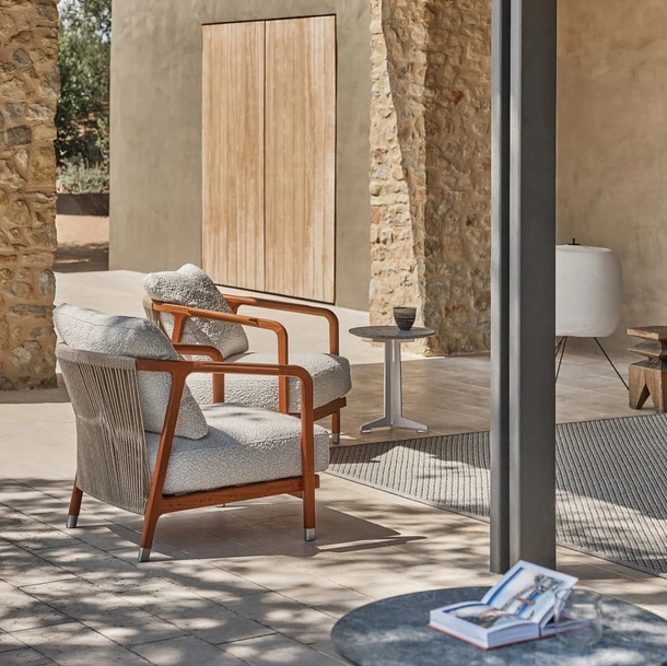 Crono Outdoor Armchair in Solid Wood and Braided Rope by Flexform