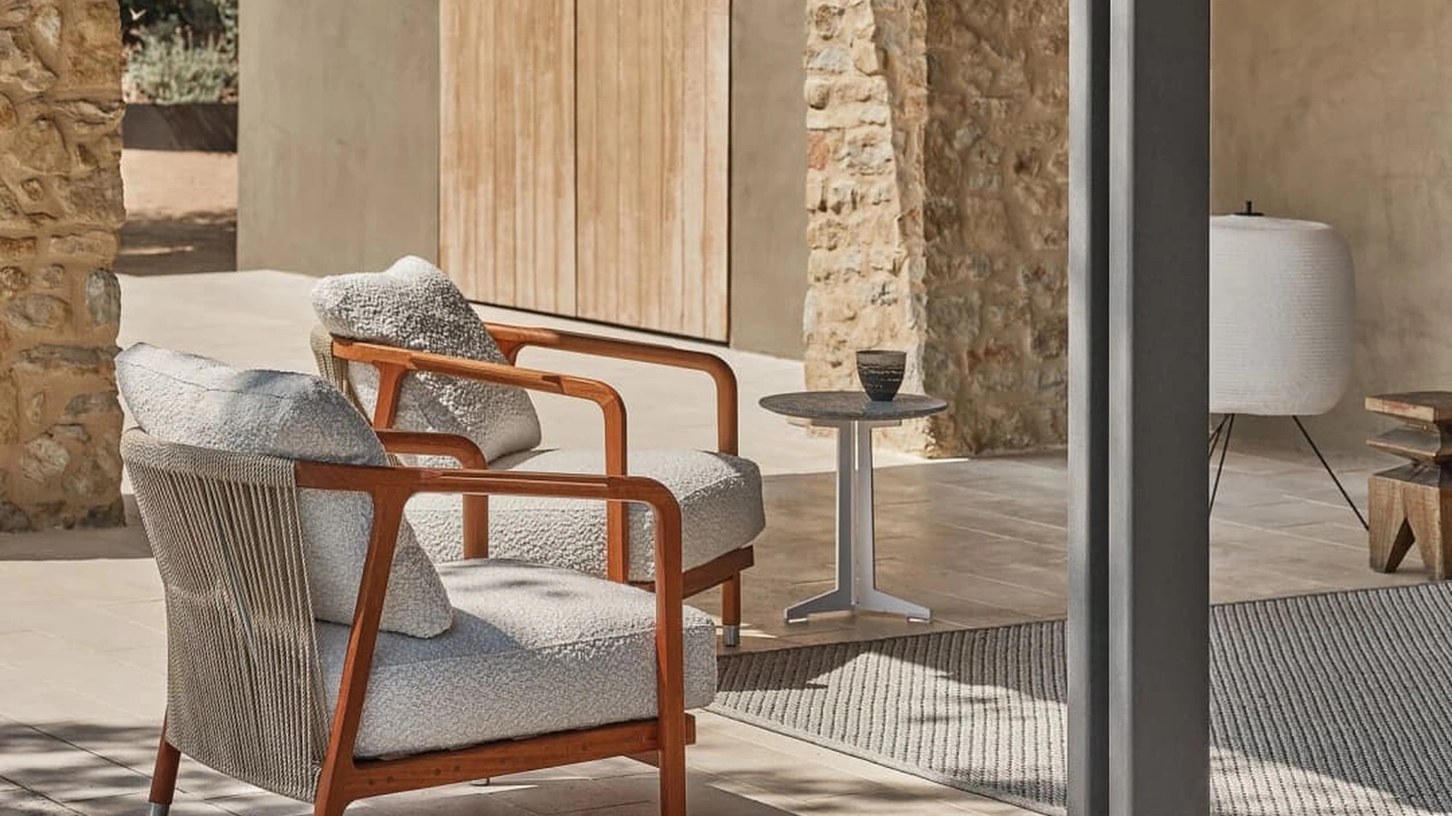Crono Outdoor Armchair in Solid Wood and Braided Rope by Flexform