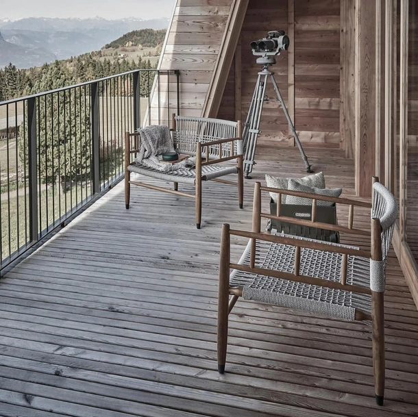 Lee Outdoor solid wood and woven rope armchair by Flexform