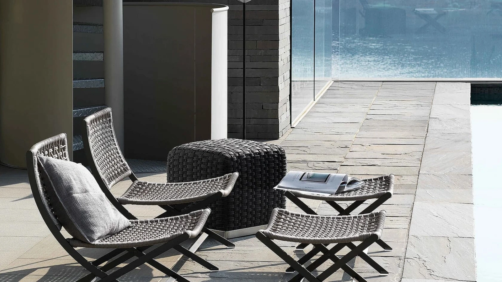 Peter Outdoor armchair in steel and braided rope by Flexform